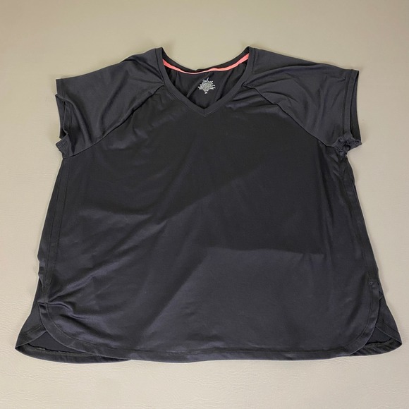 Cuddl Duds Top Athletic Activewear Shirt Women's 2X Black V Neck Short Sleeve - Picture 1 of 10